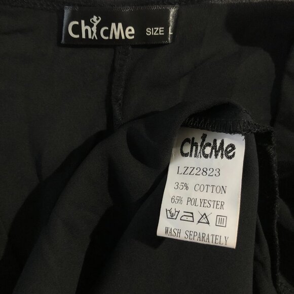 Chic Me Womens Size L Black V-Neck Wavy Edge Butterfly Long Sleeve Blouse - Picture 7 of 9